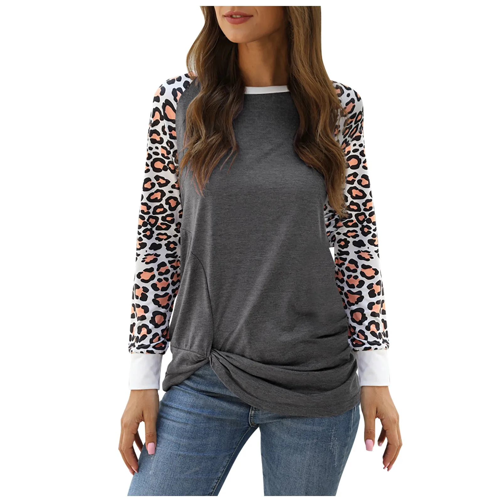 

2020 Plus Size Women Clothing Spring Autumn Women T-shirt Casual Sexy Splice Leopard Large Big Size Long Sleeve Chiffon Top