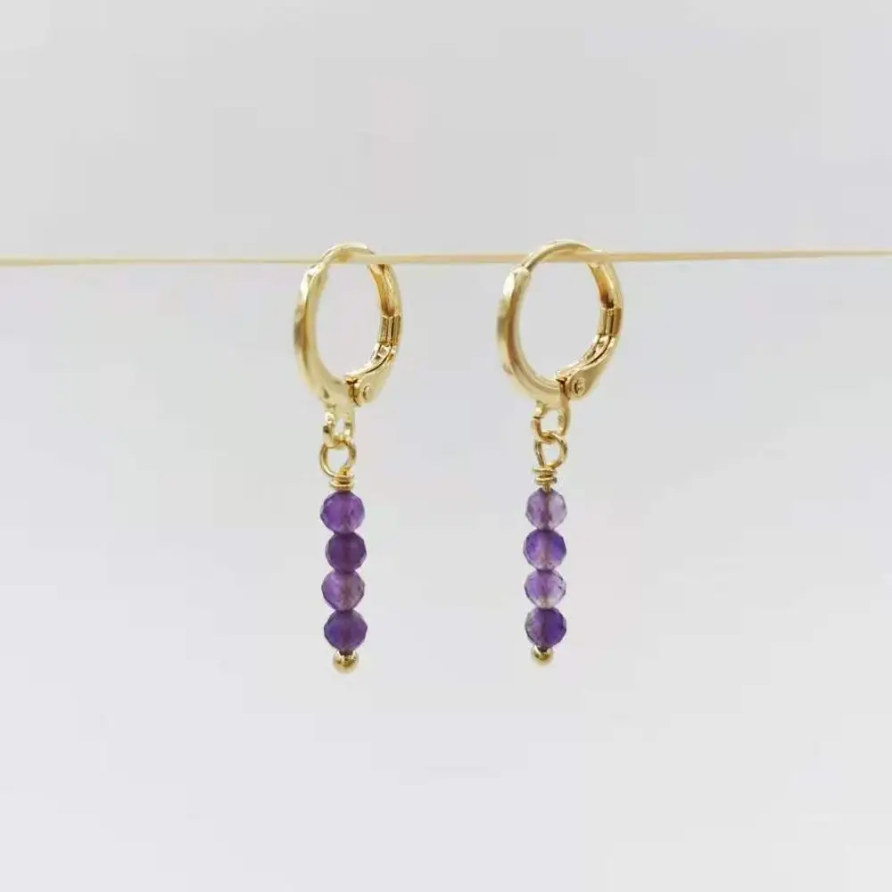 

Natural Stone Geniune Faceted Amethyst Earrings Purple Gemstones 14K Gold Filled Hoops Simple Dangle Earrings For Women Gift