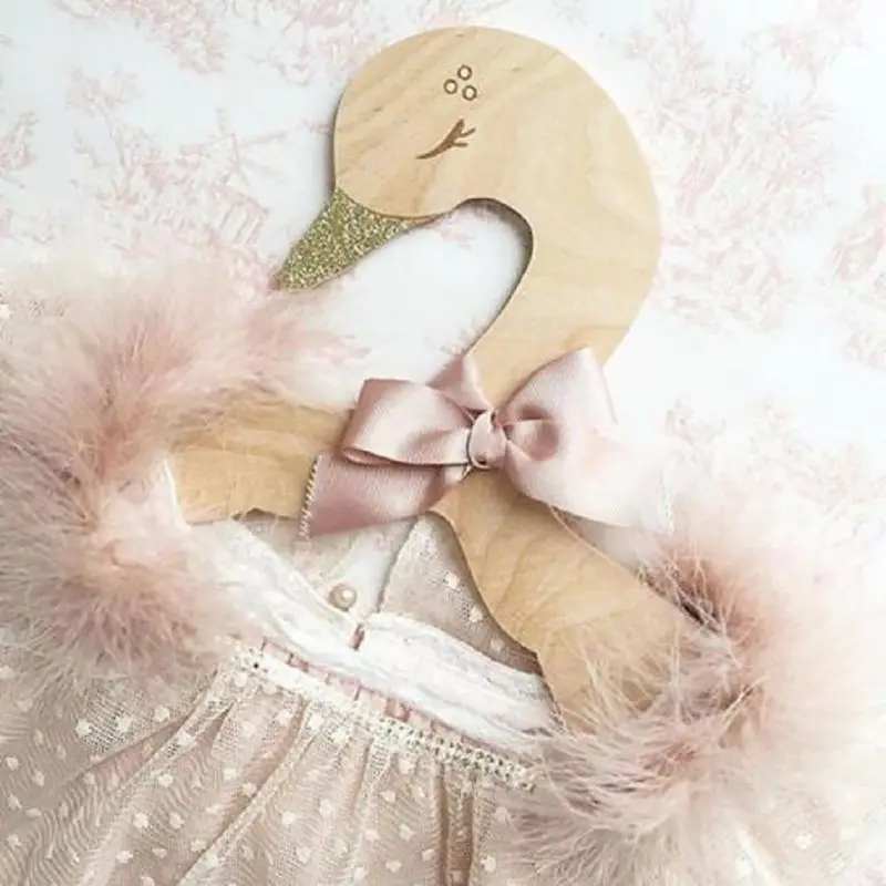 

Wooden hanger swan silk bow racks for children's clothes Scandinavian style children's room decorative hooks Home Decoration