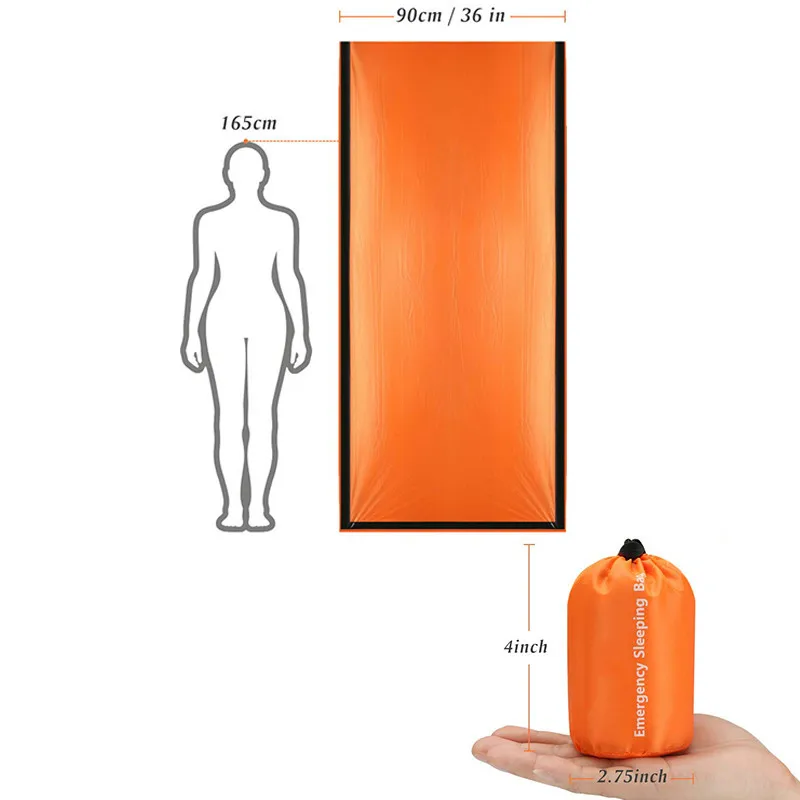 Orange Открытый жизни Bivy аварийный спальный мешок тепловой держать тепло водонепроницаемый майлар первой помощи аварийного бланке кемпинг выживания снаряжение - Цвет: Orange