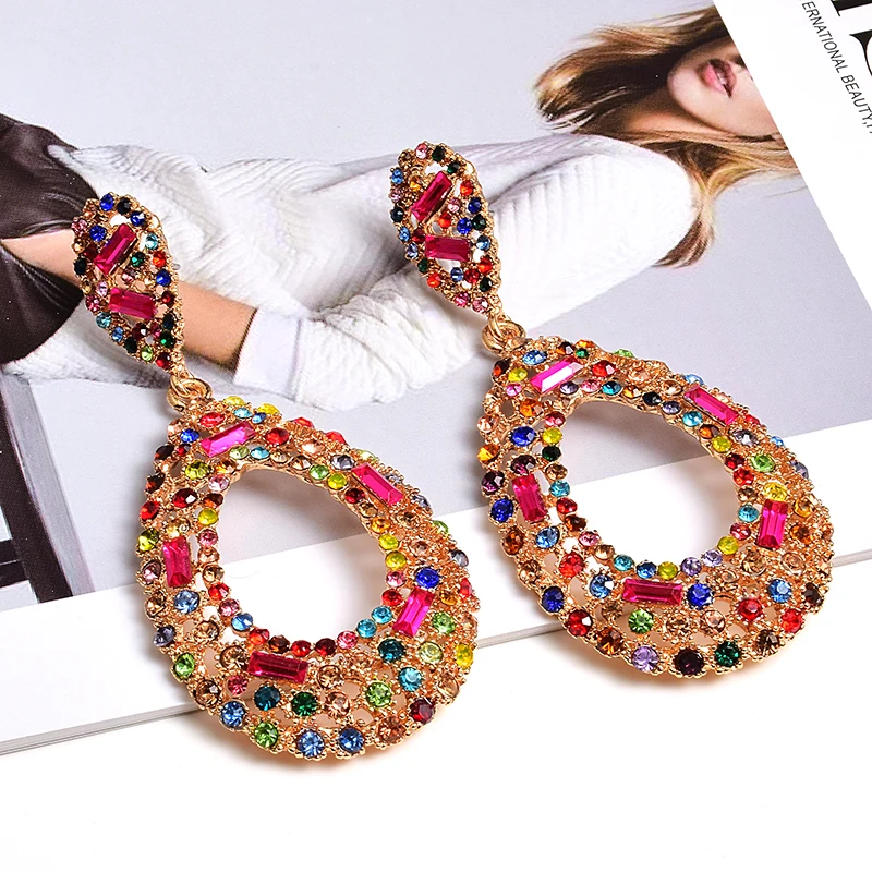 Лидер продаж Висячие ажурные серьги подвески с разноцветными подвесками модные