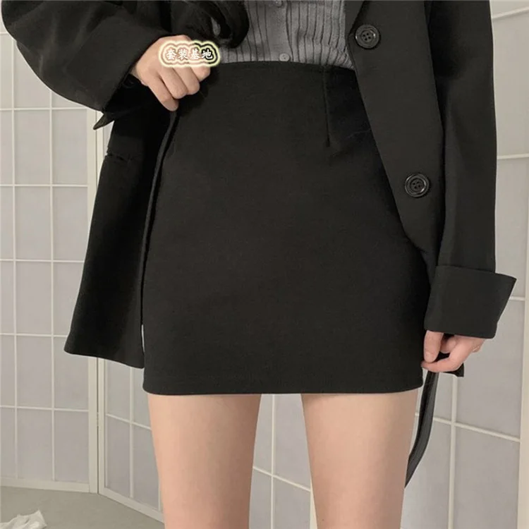 

2021 New High-quality Temperament Spring and Autumn Korean Women's Retro Black Loose Suit Jacket and Skirt Two-piece Suit