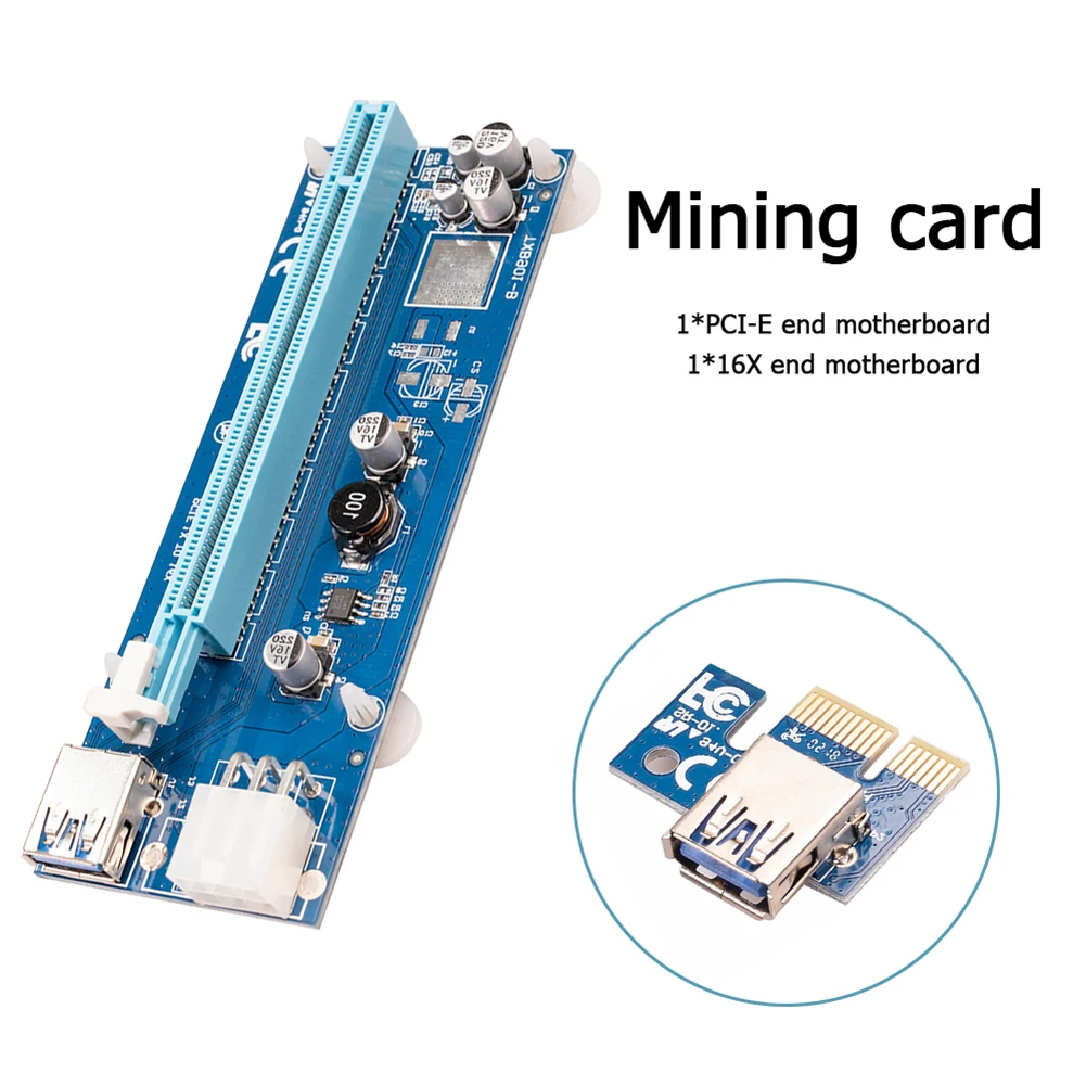 

USB 3.0 PCIe Riser PCI-e PCI Express 1X to 16X Adapter Card for BTC Mining With 4 PIN port 3 FP solid capacitors Expansion Card