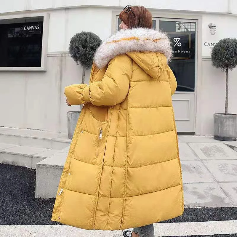 

Женская зимняя куртка-пуховик больших размеров, верхняя одежда, женские парки с меховым капюшоном, хлопковое стеганое Женское пальто, тепла...