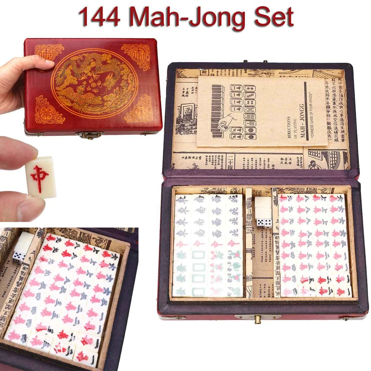 

NEW 144 Tiles Mah-Jong Set Multi color Portable Vintage Mahjong Rare Chinese Toy With Bamboo Box