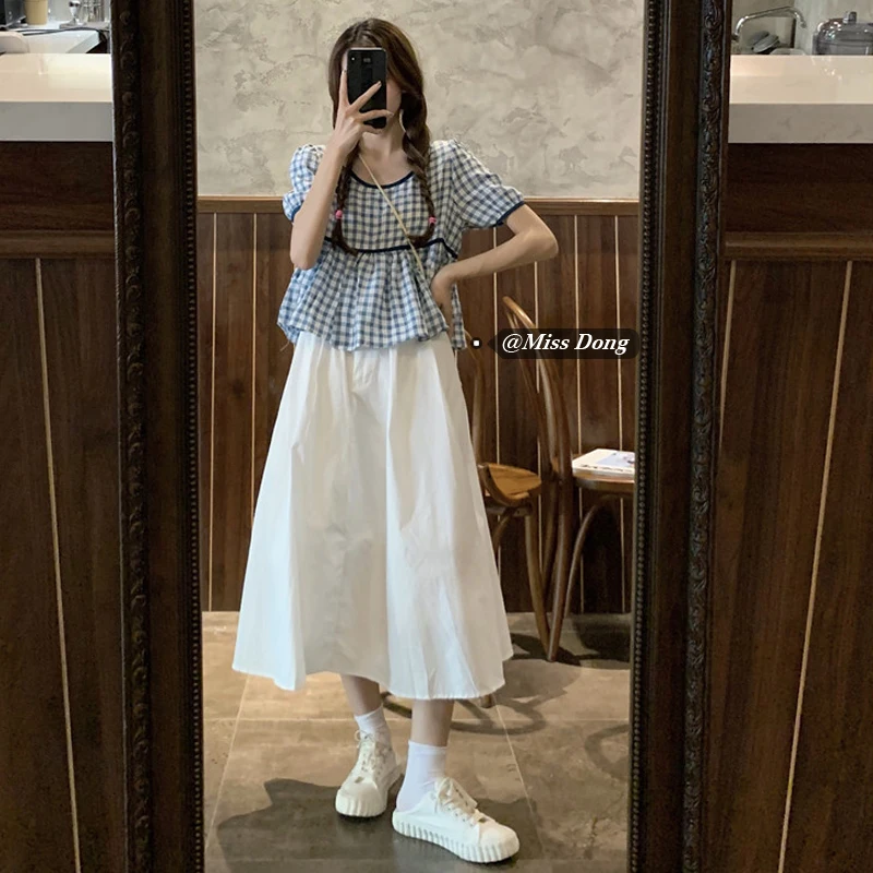 Новинка лета 2021 повседневный Модный комплект Женский клетчатый костюм из двух