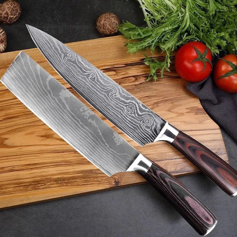 

Kitchen knife 7cr17 kitchen knife 8 inch chef knife color wood handle slicing knife kitchen knife forging hammer