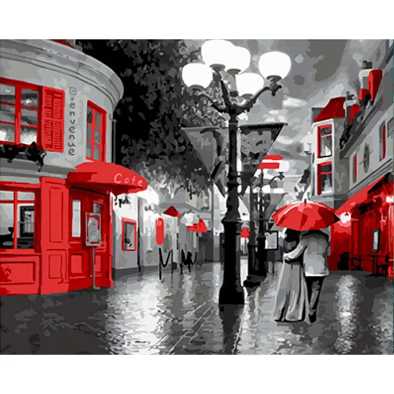

SELILALI Night Lamp Street Scenery Oil Paint By Numbers Kits For Adults Handpainted Diy Framed Picture By Number Home Wall Art