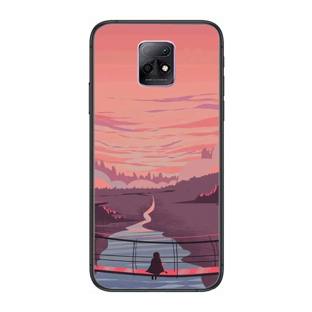 

House scenery color sky Phone Case For XiaoMi Redmi 10X 9 8 7 6 5 A Pro S2 K20 T 5G Y1 Anime Black Cover Silicone Back Pretty