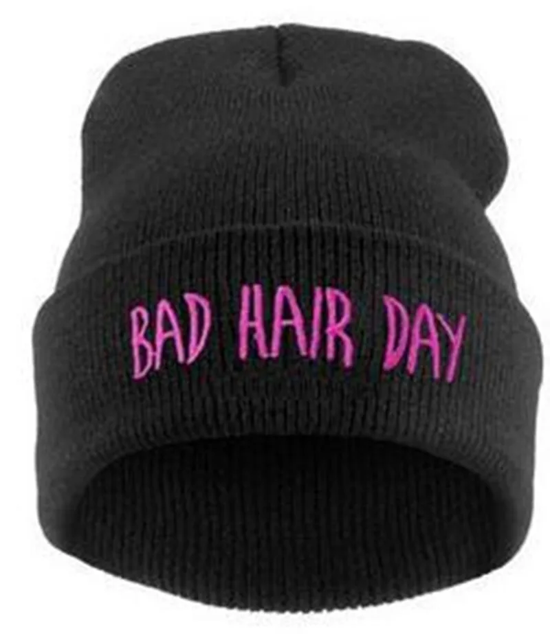 black and rose Новые шапочки Skullies, день плохой прически, вязаные шапки с вышивкой, зимняя теплая шапка унисекс, повседневная мужская Кепка для мальчиков, осенняя женская шапка в стиле хип-хоп - Цвет: black and rose