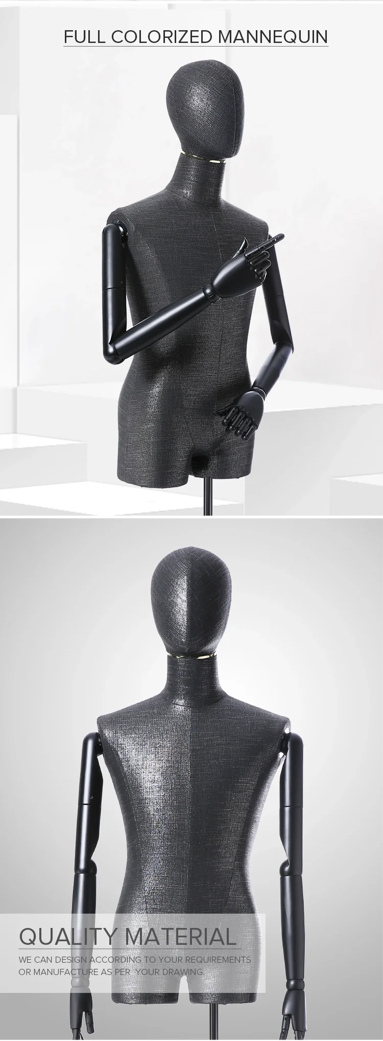 Черный цвет мужской манекен-платье формы туловище с Poseable деревянными дужками и прочным металлическим основанием