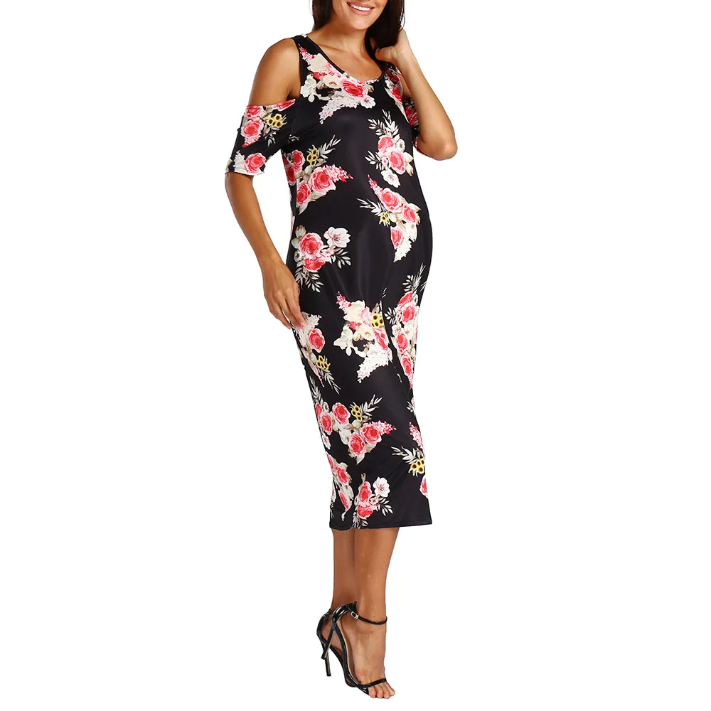 Платье для беременных женщин с цветочным принтом обтягивающее платье круглым