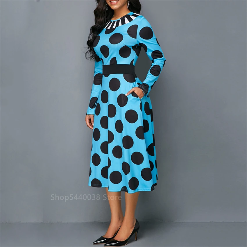 

Fashion Ladies Clothing 2020 Wave Point Plus African Dresses for Women Dashiki Print Vestidos Ethnic Swing Pocket Robe Africaine