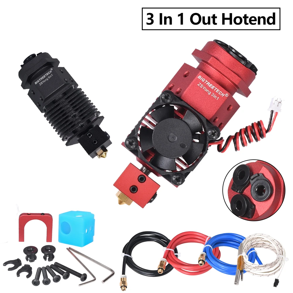 3 In 1 Out Hotend Three Color Switching 12V 24V Heater 0.4/1.75mm J-head Hotend 3D Printer Parts For Titan MK8 Bowden Extruder