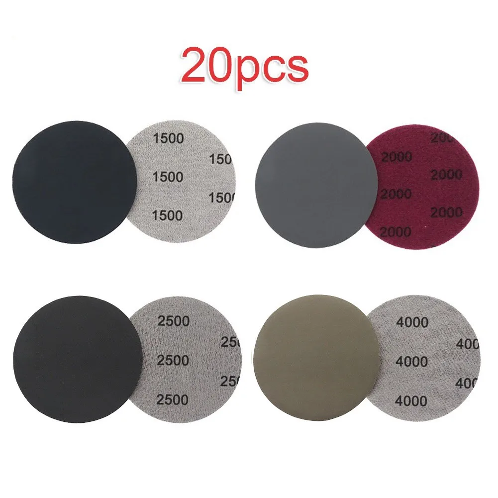 

20pcs 3 Inch Hook And Loop Sandpaper 1500 2000 2500 4000 Grit Sanding Discs For Dry And Wet Grinding Waterproof Repair Tools