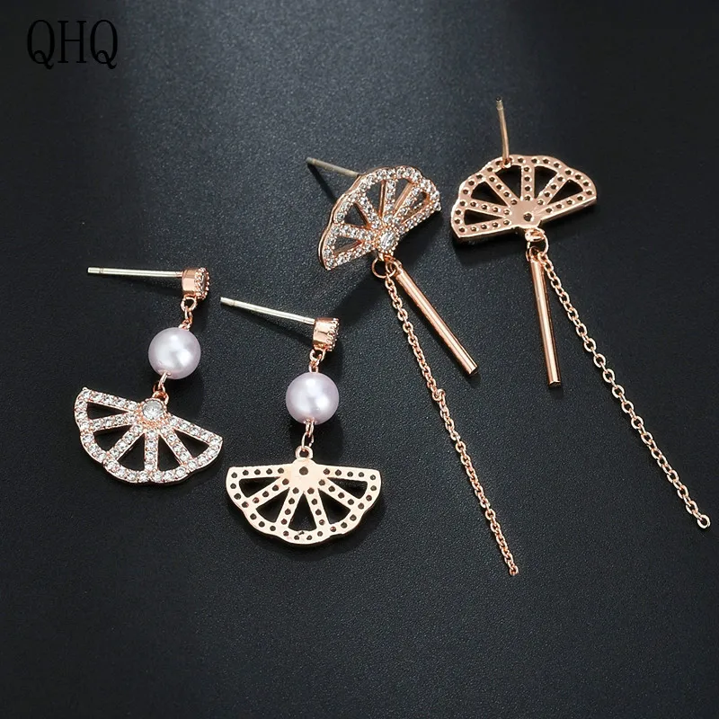 QHQ stud earring geometric ear rings fine accessories jewelry earrings women cubic zirconia diamond studs gifts jewellery boho | Украшения