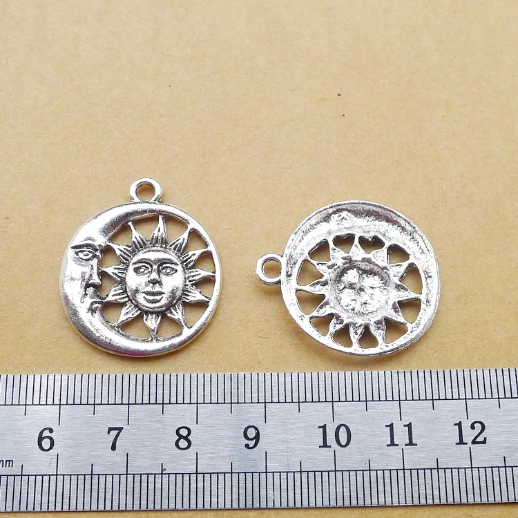 

Supplies For Jewelry Making 4pcs 25x29mm Antique Silver Color Moon Sun Charms