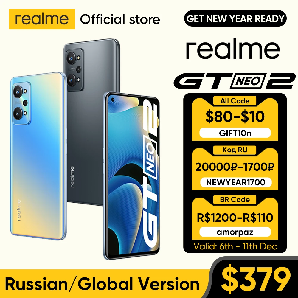 Realme-Smartphone GT Neo 2, 5G, 870 GB/128GB, 256 ", 6,62Hz, AMOLED, 120 mAh, Snapdragon 5000 Octa Core-0