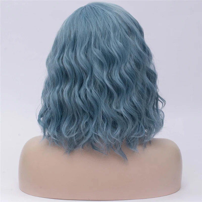 Синий MSI Wigs женские розовые парики Короткие вьющиеся термостойкие 14 дюймов Синтетические волосы зеленый парик для черно-белых женщин косплей боб парики - Цвет: Синий