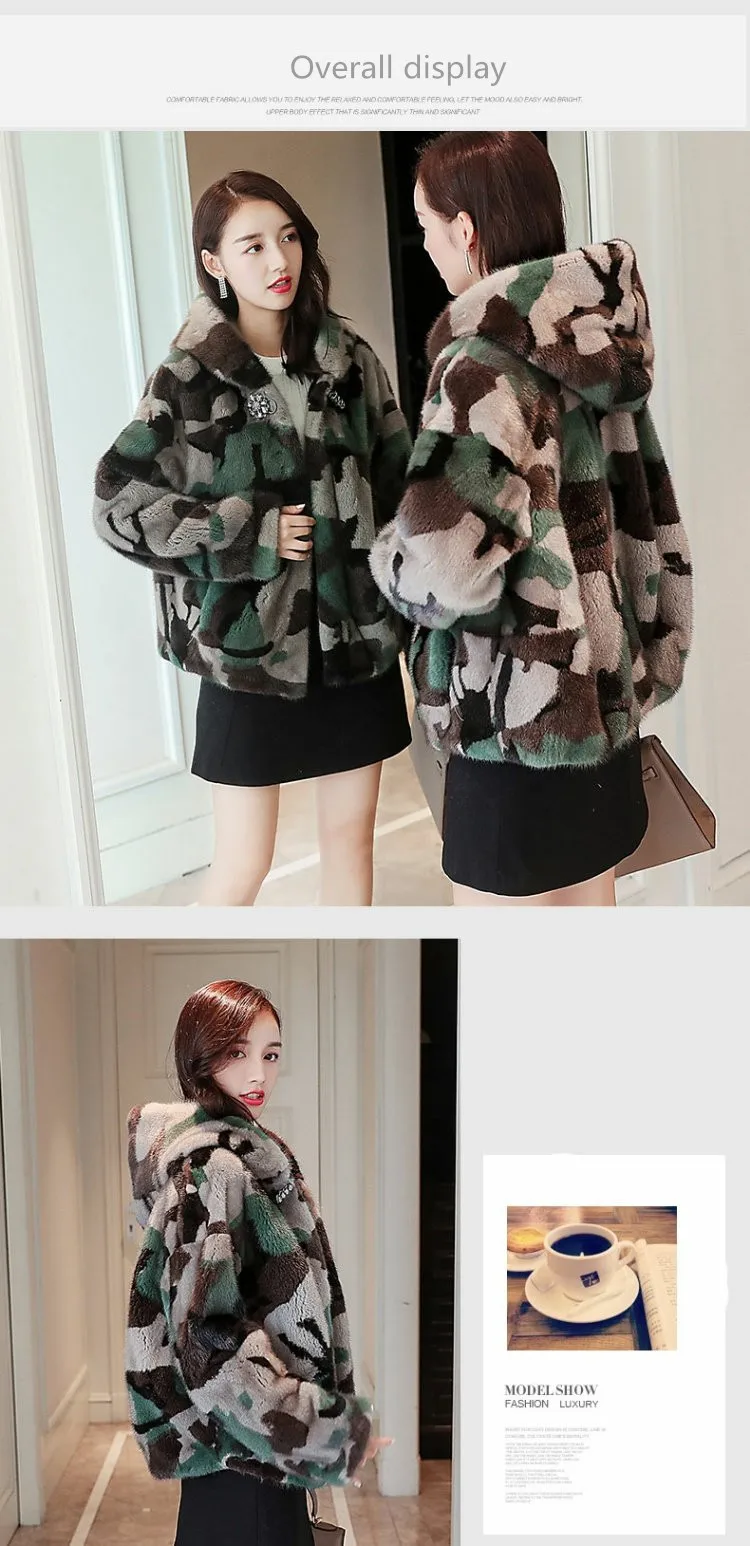 inverno новая полностью из норки шуба curto moda simples cinto de camuflagem verde do exerrcito das mulheres jaqueta com capuz de