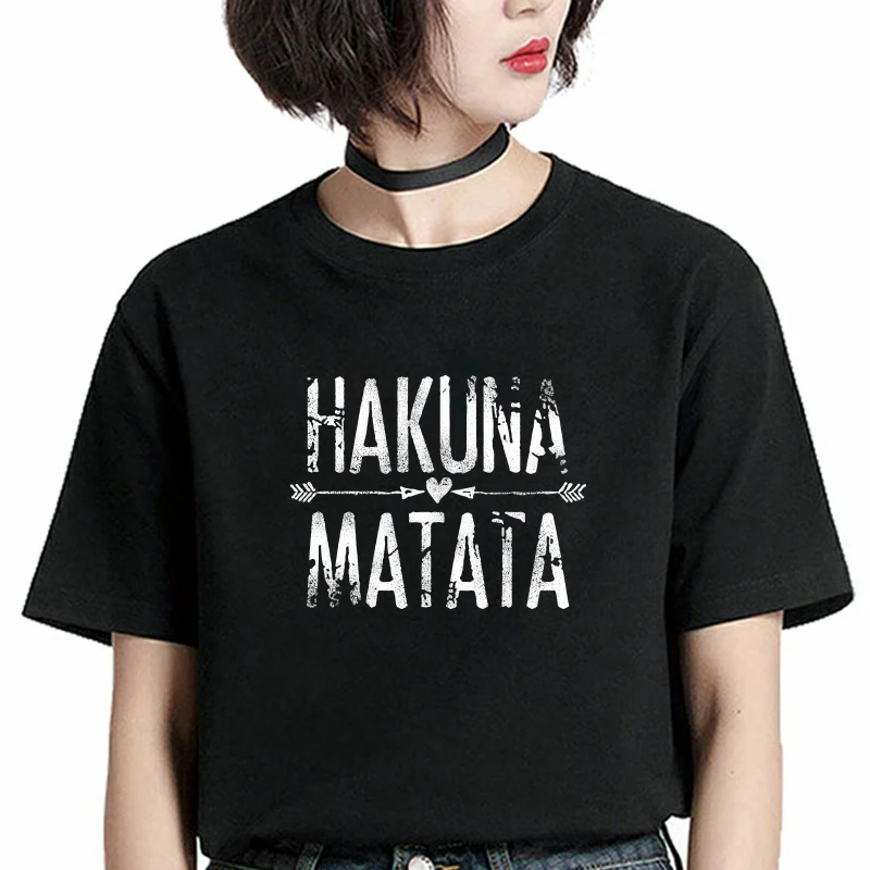

Vetement Femme 2021 Hakuna Matata Letters Print Plus Size Tops Harajuku Women Tshirt Causal Fashion Short Sleeve Sexy Tops