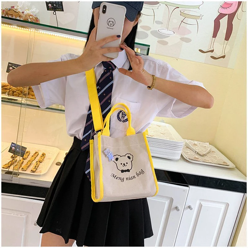 

All-match Women Cute Cartoons Bear Handbag Fashion Shoulder Bag Crossbody Bag Casual Canvas Shopping Bag Teenager Girls Mochila
