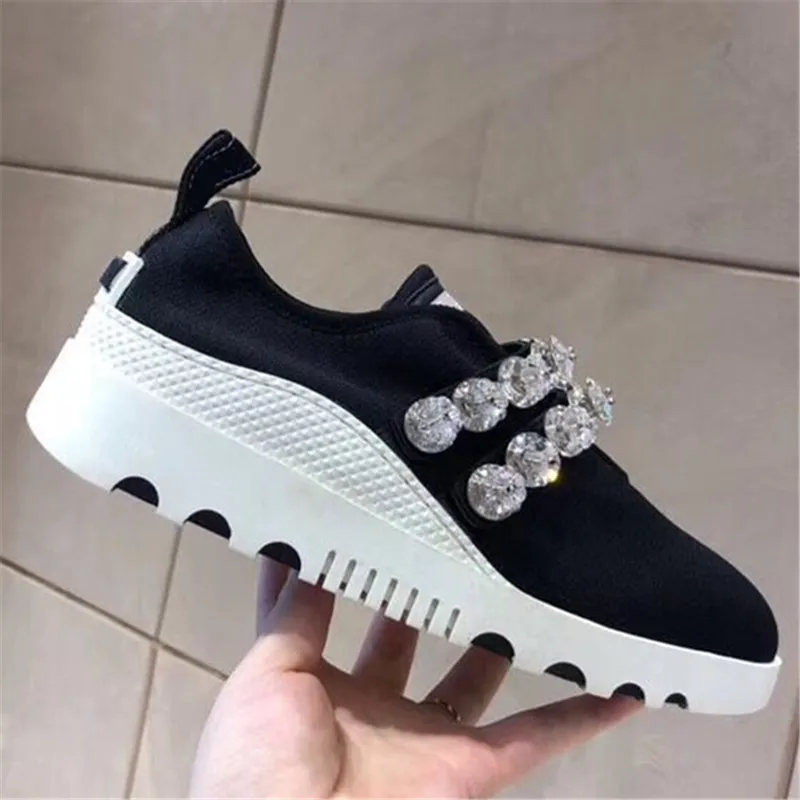 Crystal Bling Shoes Woman Platform Bottom Wedges Zapatos De Mujer Round Toe Slip-on Women Shoes Hot Runway Flat Sneakers Women