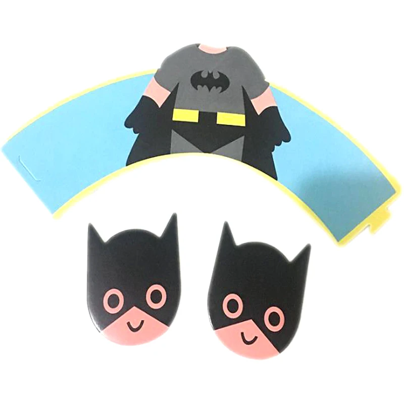 

Boys Favors Supplies Superhero Theme Wrappers Decoration Baby Shower Party Happy Birthday Cupcake Toppers Cake 12PCS/lot