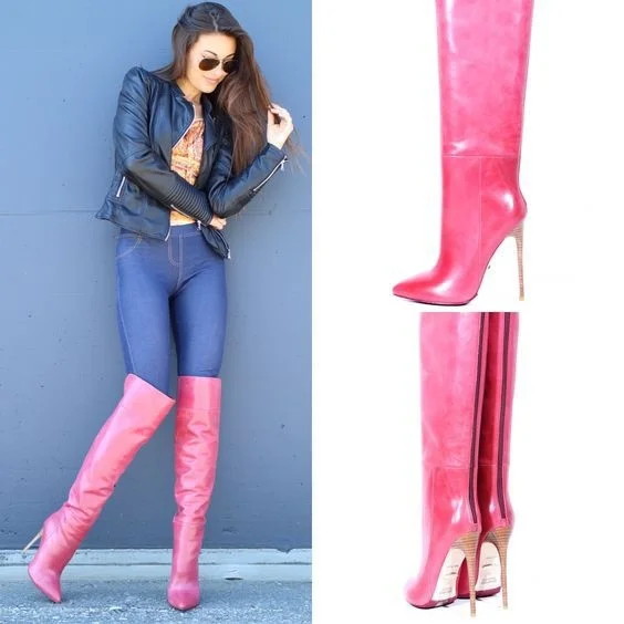 

Matching rose red knee length boots Catwalk Fashion Boots