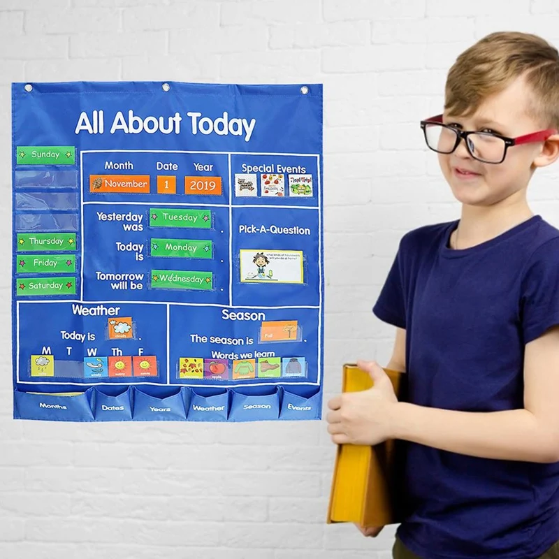 

Kids All About Today Pocket Chart Daily Classroom Calendar Board Hanging Bag Child Educational Learning Pocket Chart