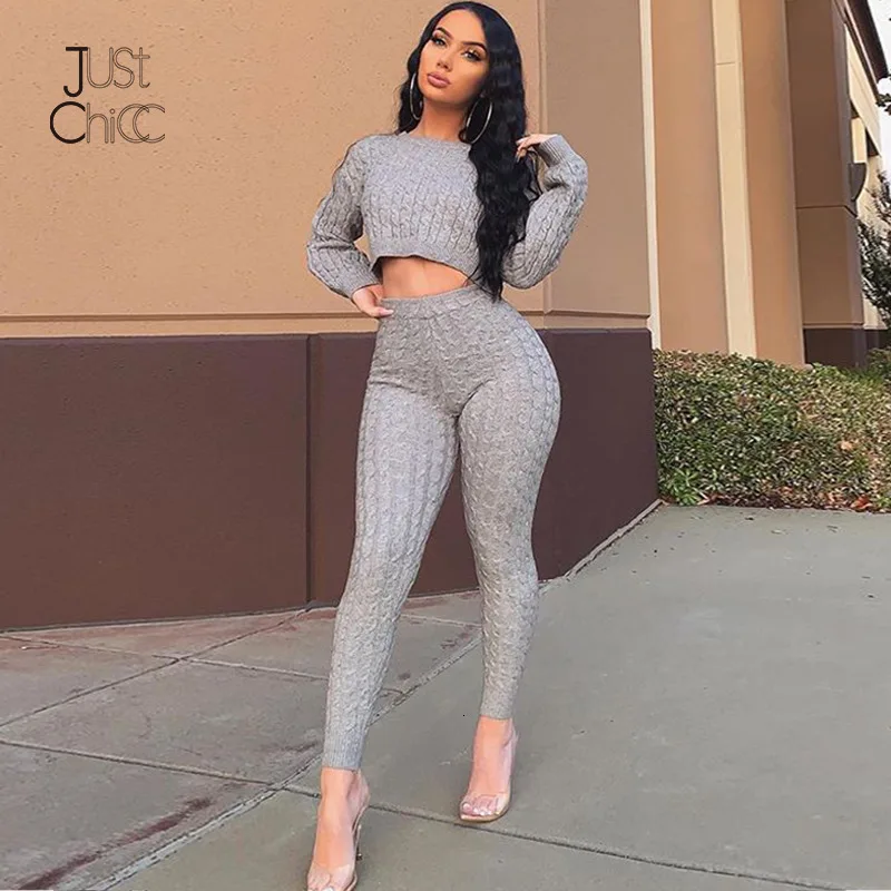 Justchicc свитер с рукавом Топ высокой талией штаны спортивный костюм для женщин