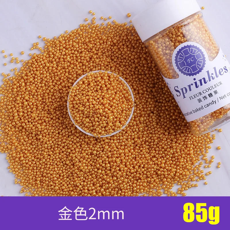 2mm gold 85g Съедобные жемчуг Цветной Сахар Бусины помадный кекс своими руками выпечки льда крем-Шоколад для декорирования вестибюлей конфеты Мармеладные декорирование выпечки - Цвет: 2mm gold 85g