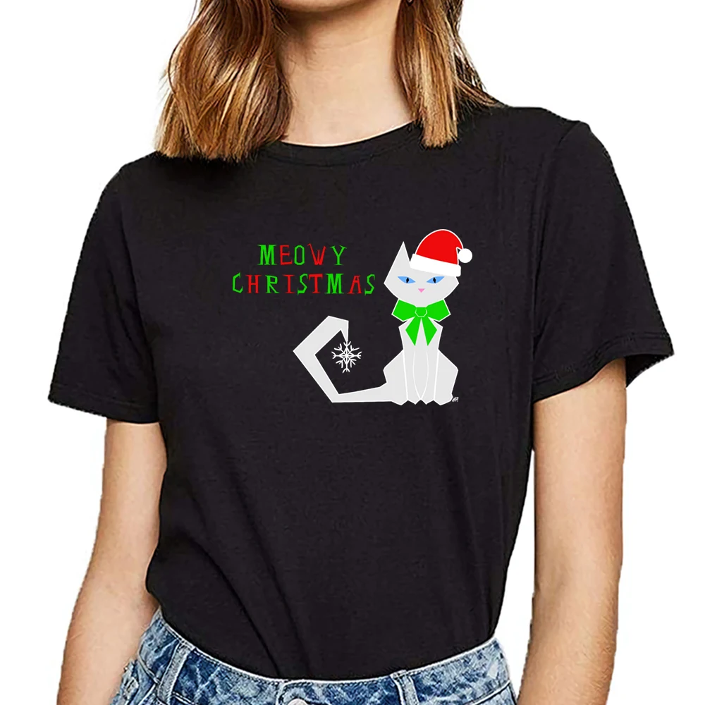 Женские футболки meowy christmas летней одежды в стиле Харадзюку женская