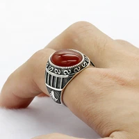 925 sterling silver natural stone men ring big red onyx ring vintage carved design for man women turkish handmade jewelry