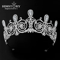 himstory european princess rhinestones zircon wedding crown white headpieces bridal tiara hair accessories evening hair jewelry