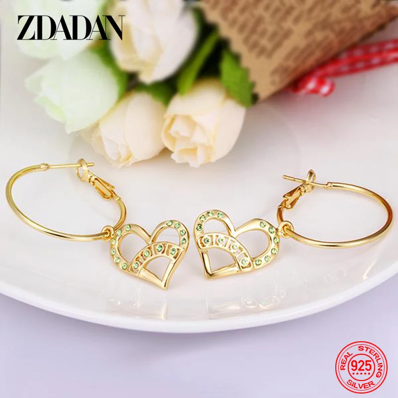 

ZDADAN 925 Sterling Silver 18k Gold Heart Shaped Hoop Earrings For Women Exaggerated Party Jewelry Gifts