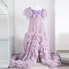 Милое Пышное Тюлевое платье для беременных, реальное изображение, короткие рукава, оборки, со шлейфом, длинное свадебное платье для беременных