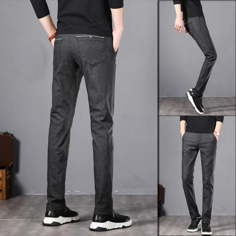 

Quality High Cotton Linen Plaid Pants Men Business Casual Straight Trousers