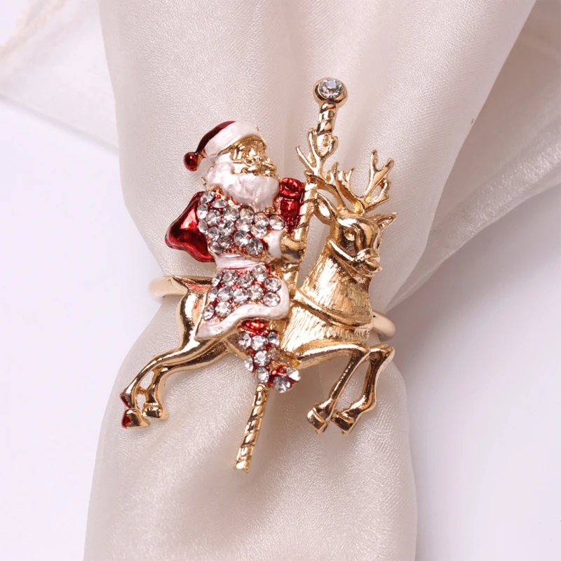 

6Pcs Christmas Reindeer Napkin Buckle Upscale Restaurant Hotel Table Set Santa Napkin Ring Napkin Ring Holder