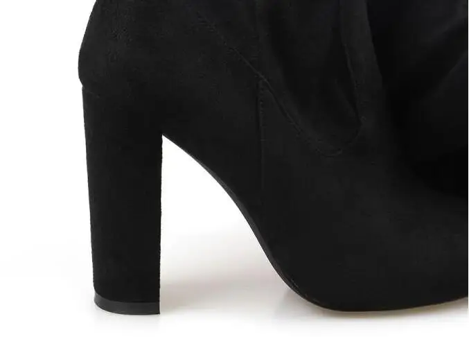 Red Yellow Black Suede Woman Pointed Toe Over The Knee Buckles Sexy Pants Belts Boots High Heel Square Toe Long Boots Lady