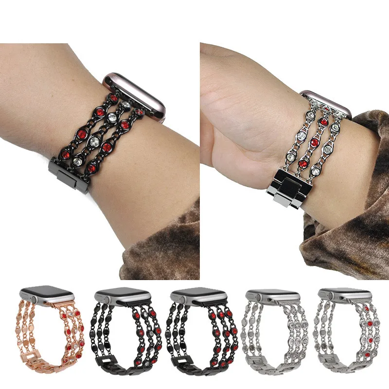 

Ремешок кожаный для Apple Watch Band 38/40 мм 42/44 мм, браслет-цепочка из нержавеющей стали для iWatch Band Series 1 2 3 4 5
