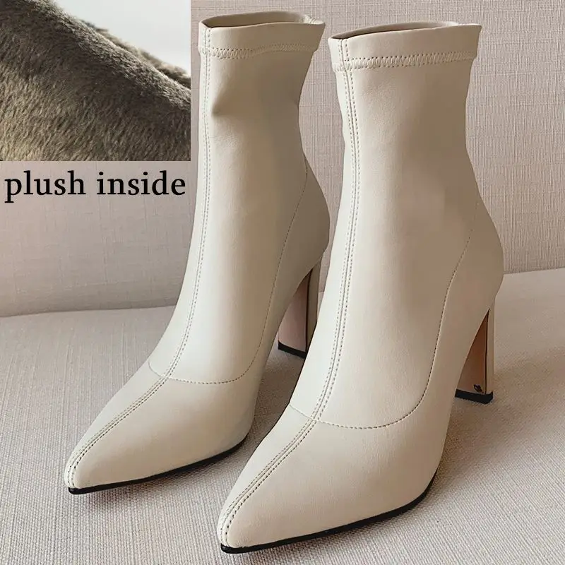 plush inside ALLBITEFO fashion sexy high heels night club party women boots 6 color ankle boots for women autumn girls boots ladies shoes - Цвет: plush inside