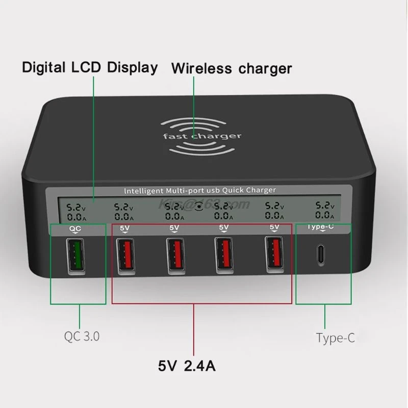 Универсальное беспроводное зарядное устройство Qi 7 в 1 5x USB QC 3 0 быстрая зарядка