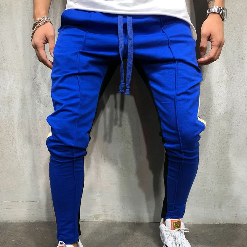 blue Индивидуальные узкие спортивные брюки на молнии, мужские хлопковые брюки с эластичным поясом в стиле хип-хоп, мужские тренировочные штаны с карманами, штаны для бега для мужчин - Цвет: blue