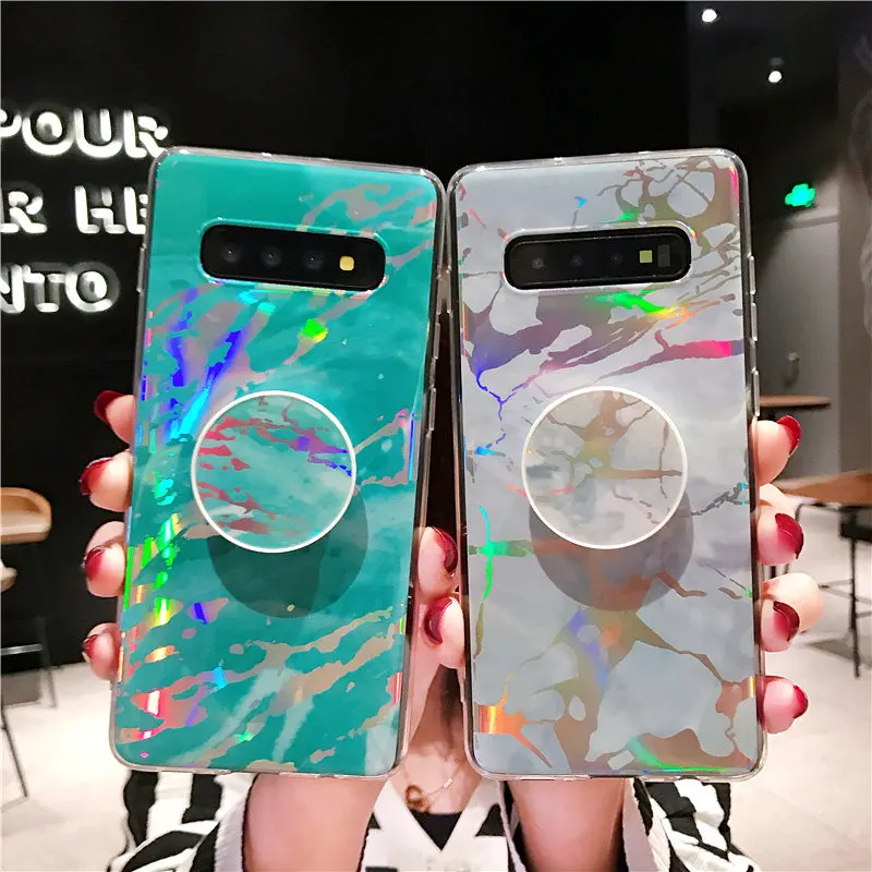 Лазерный мраморный чехол подставка с кольцом для телефона Samsung Galaxy S20 Ultra S9 S8 Plus S7