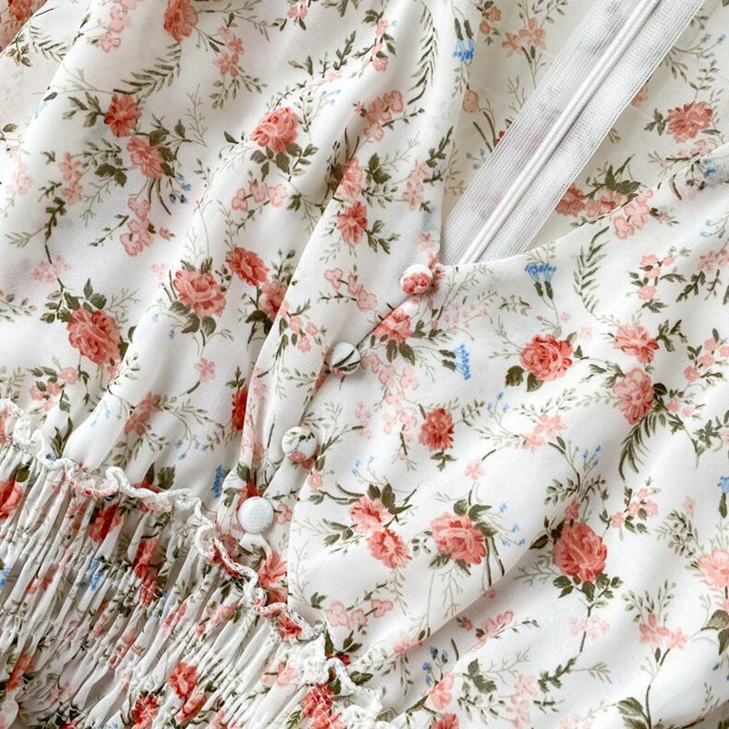 

Floral elegant Women Dress Vintage Long sleeve V-neck Print Chiffon Dresses 2020 Spring summer Elastic waist Long Dress Vestidos