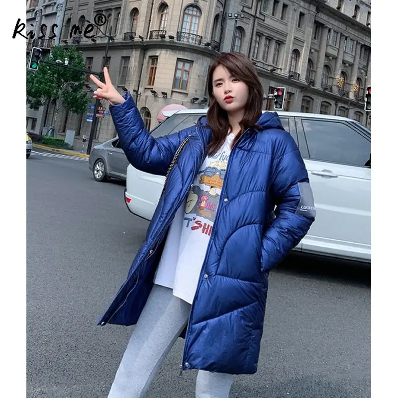 Однотонная женская зимняя куртка пуховик для улицы теплое пальто с капюшоном