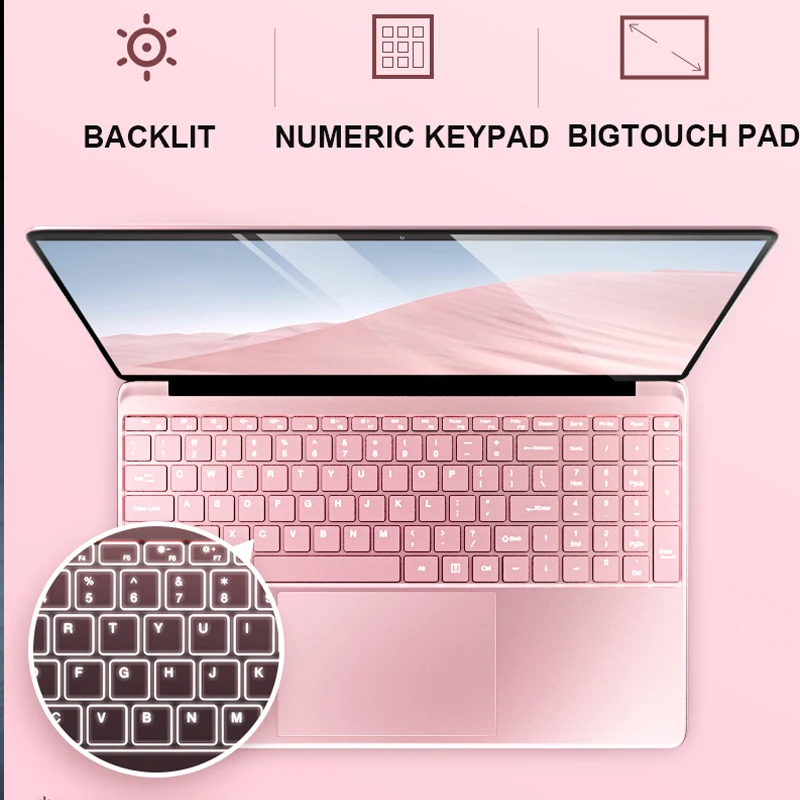 Metal Laptop 15.6 inch With Backlit Keyboard Notebook Computer Intel Quad Core Ultrabook With Win10 OS For Student Game Netbook