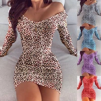 2021 spring and summer trend new womens explosive leopard print slim sexy hip dress nightclub retro style