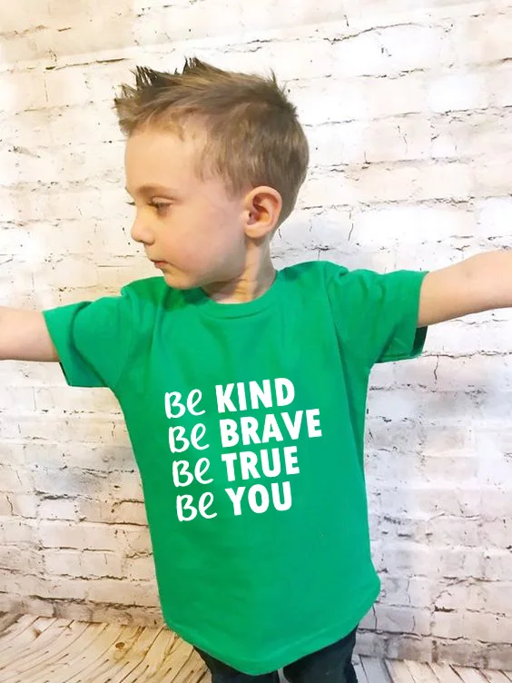 Be Kind Brave True You/детская футболка для мальчиков и девочек одежда малышей Забавные